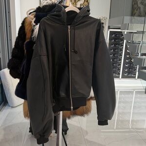 The Frankie Shop Black Leather Hooded Bomber Jacket